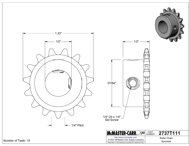 15-tooth motor shaft sprocket